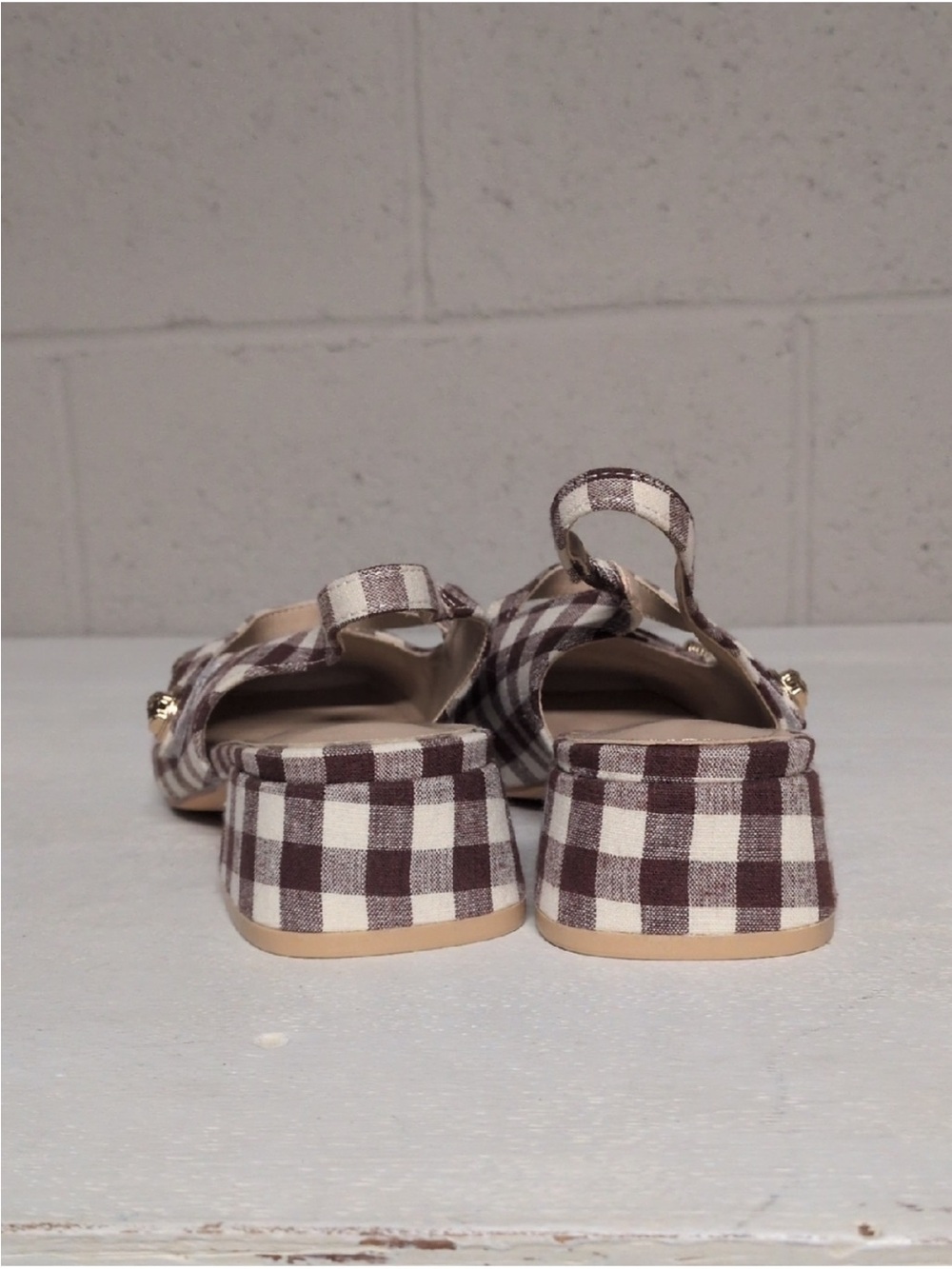 Gingham Slingback Low Block Heel Pump, Size 8, Coquette - Picture 2 of 8